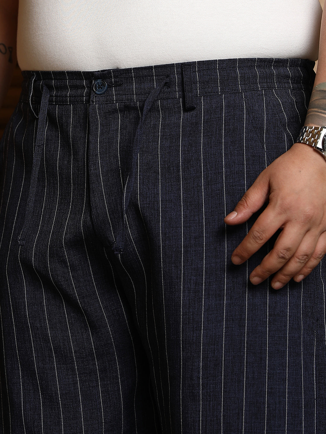 Pinstripe-Pleated Chino Trousers