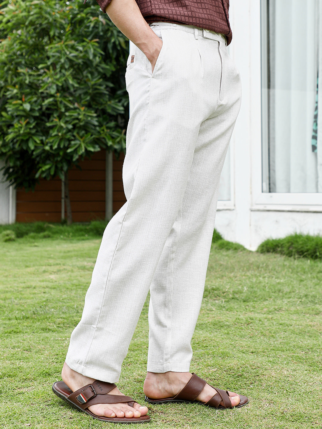 Off White Textured Trousers