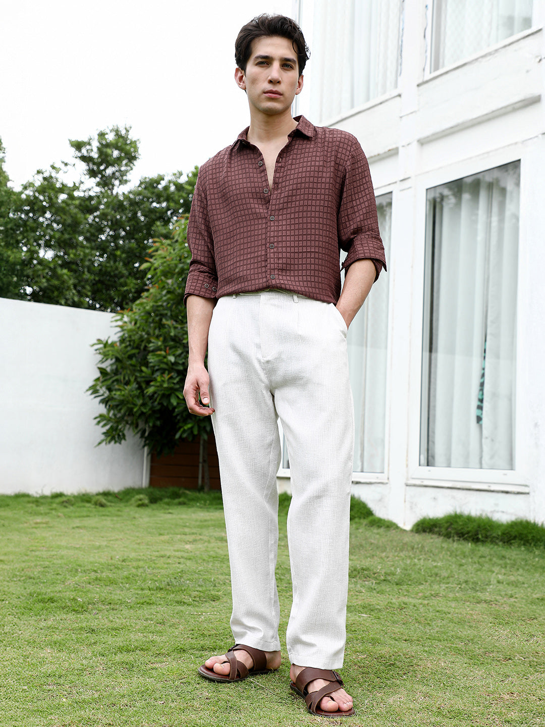 Off White Textured Trousers