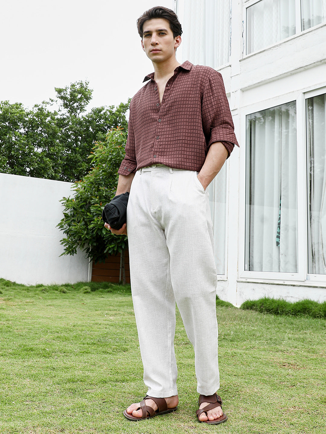 Off White Textured Trousers