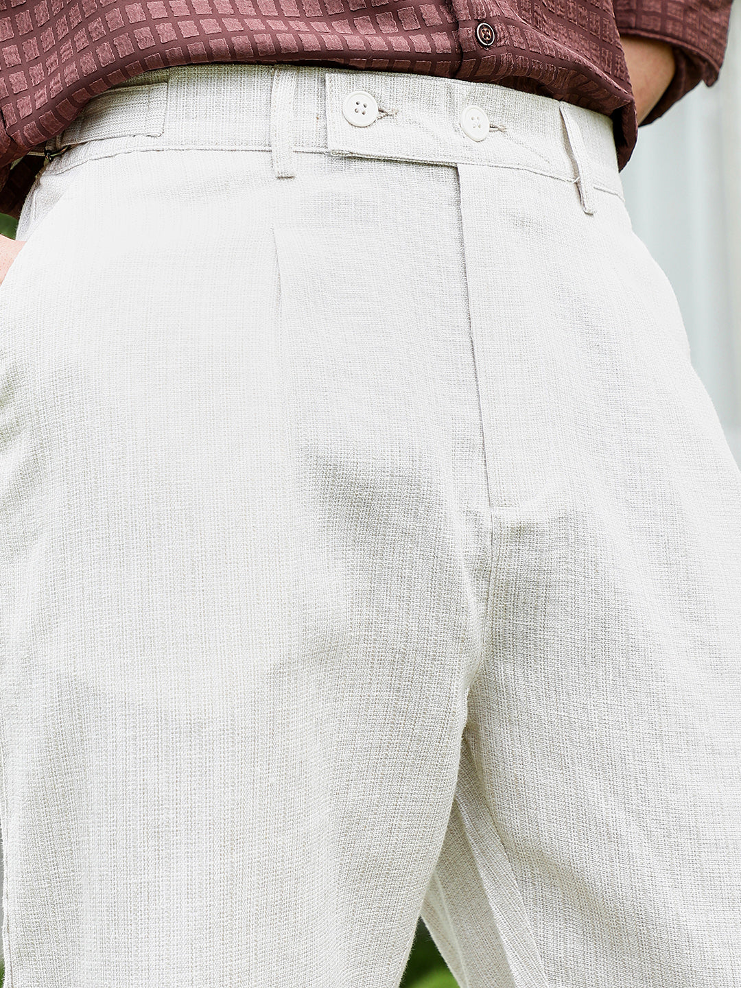 Off White Textured Trousers
