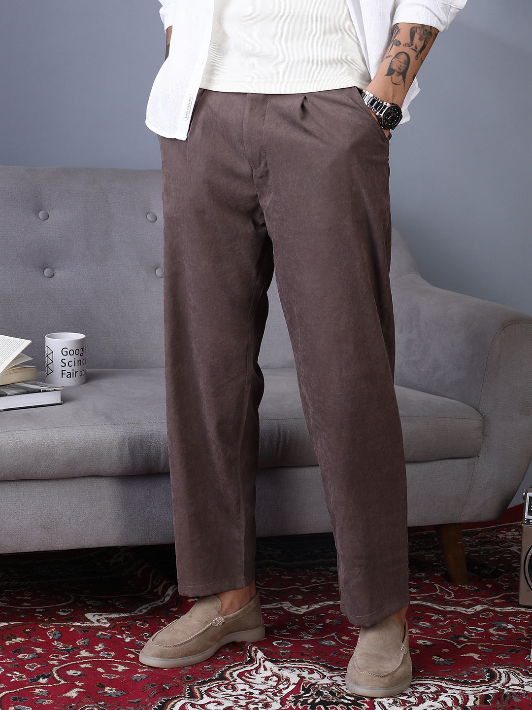 Corduroy Pleated Trousers