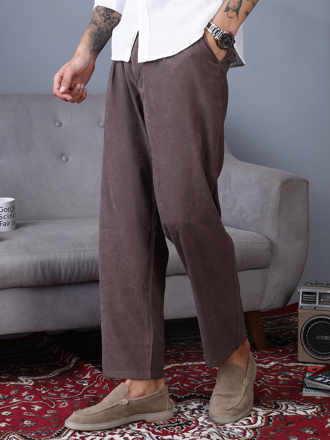 Corduroy Pleated Trousers