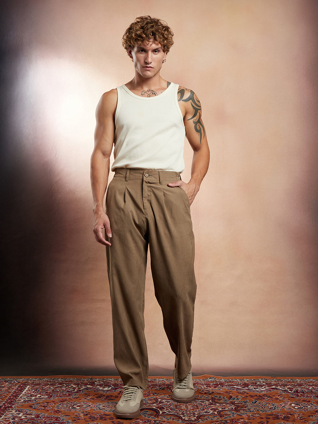 Straight-Fit Pleated Tailored Trousers