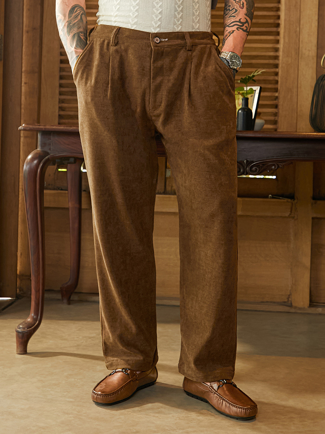 Corduroy Pleated Trousers