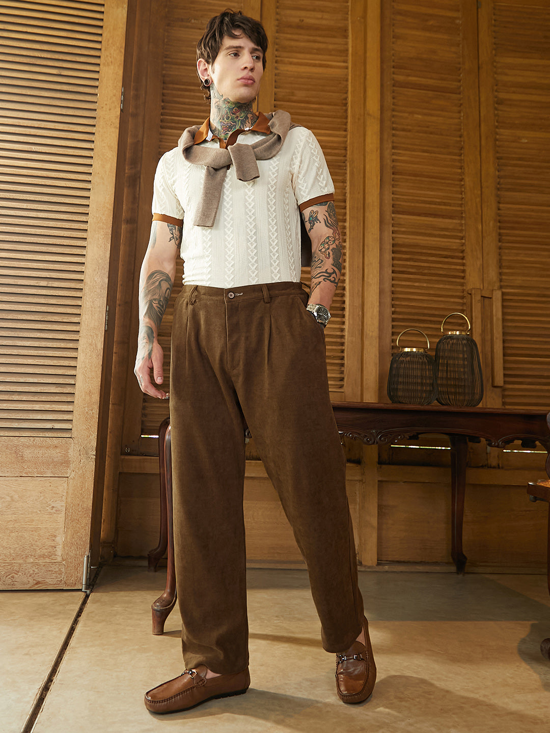Corduroy Pleated Trousers