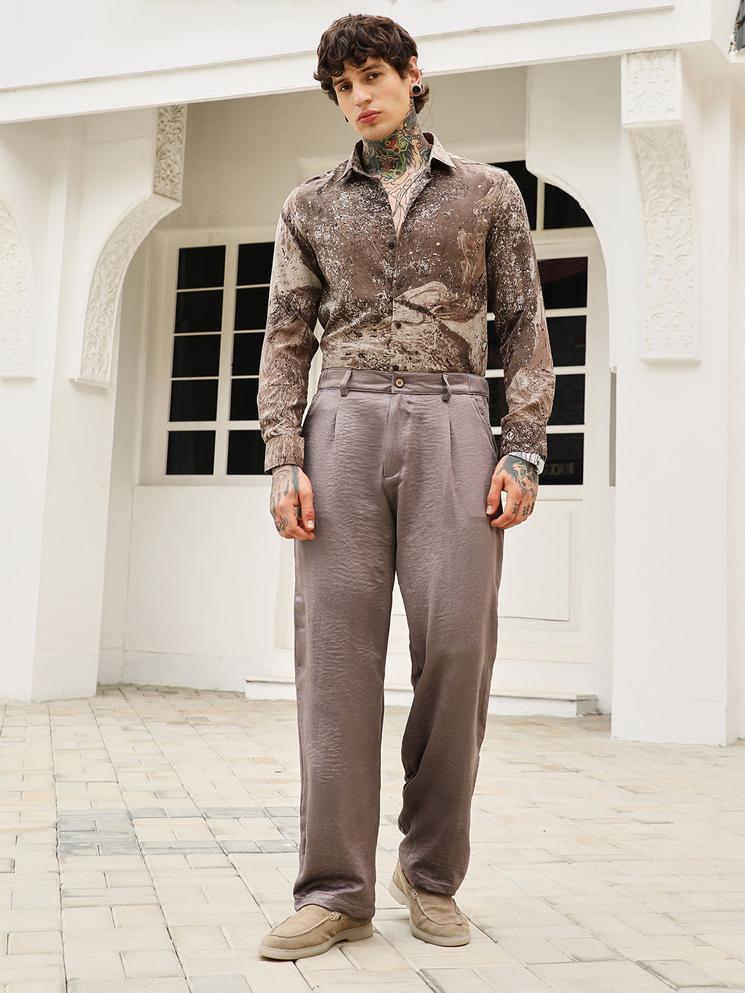 Creased-Pleated Straight Trousers