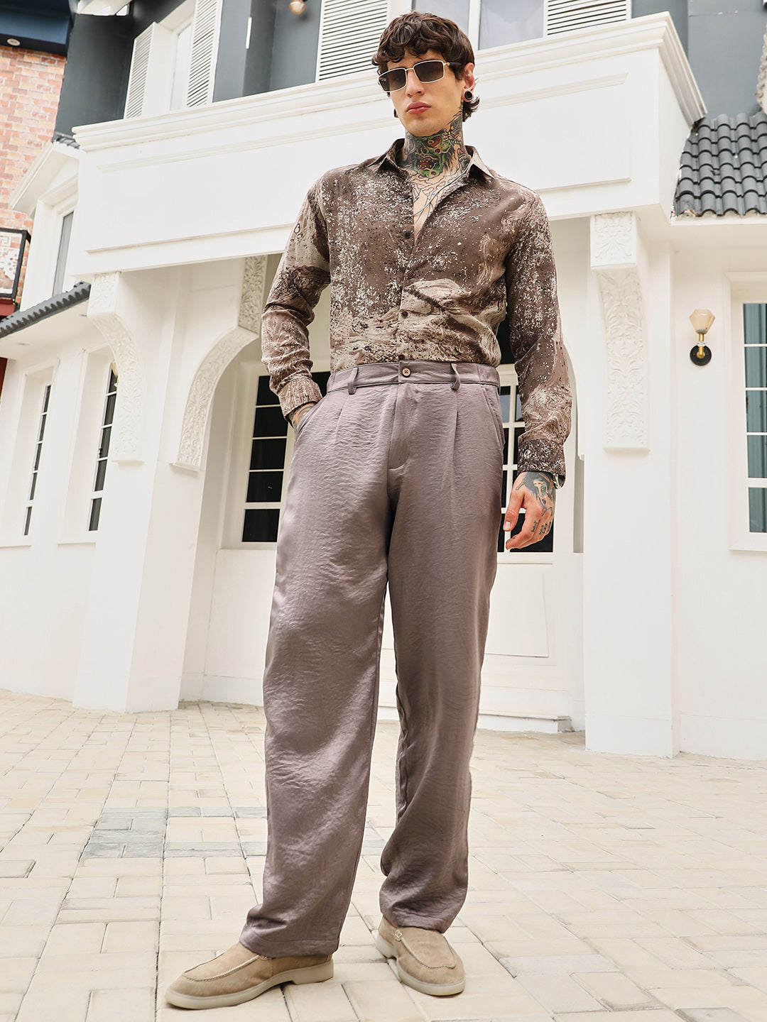Creased-Pleated Straight Trousers