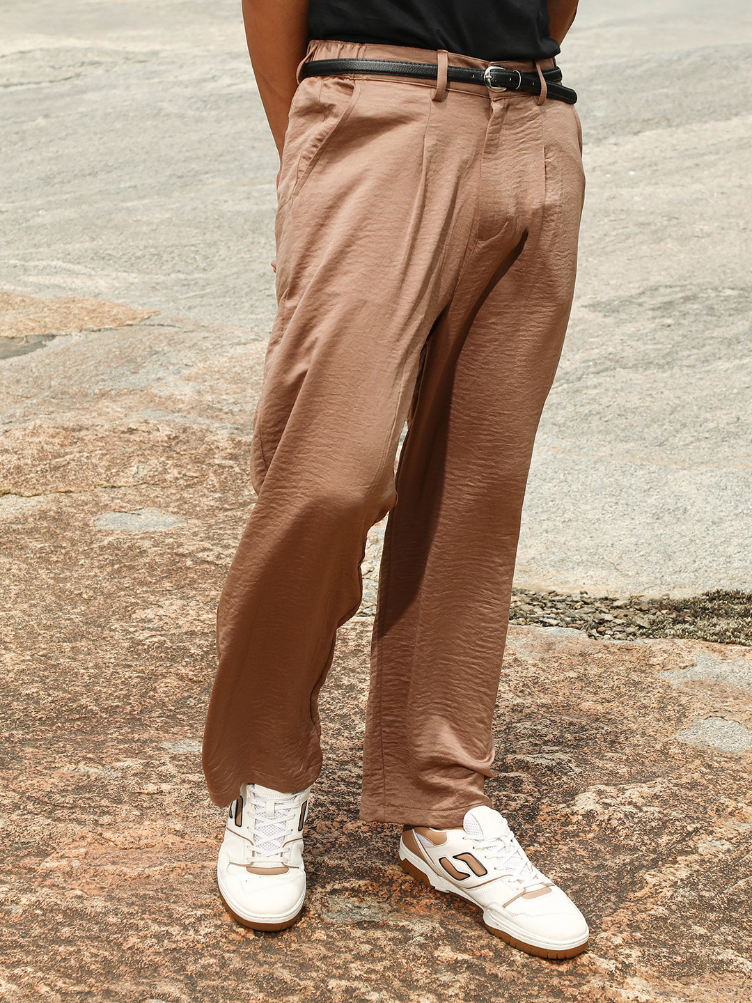 Creased-Pleated Straight Trousers
