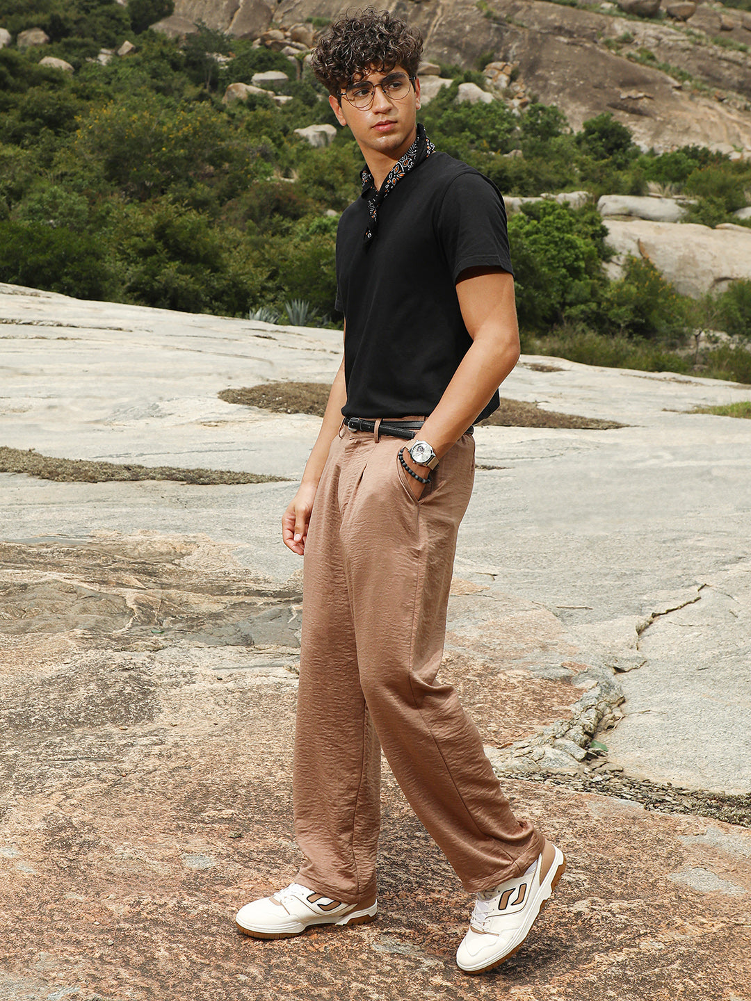 Creased-Pleated Straight Trousers