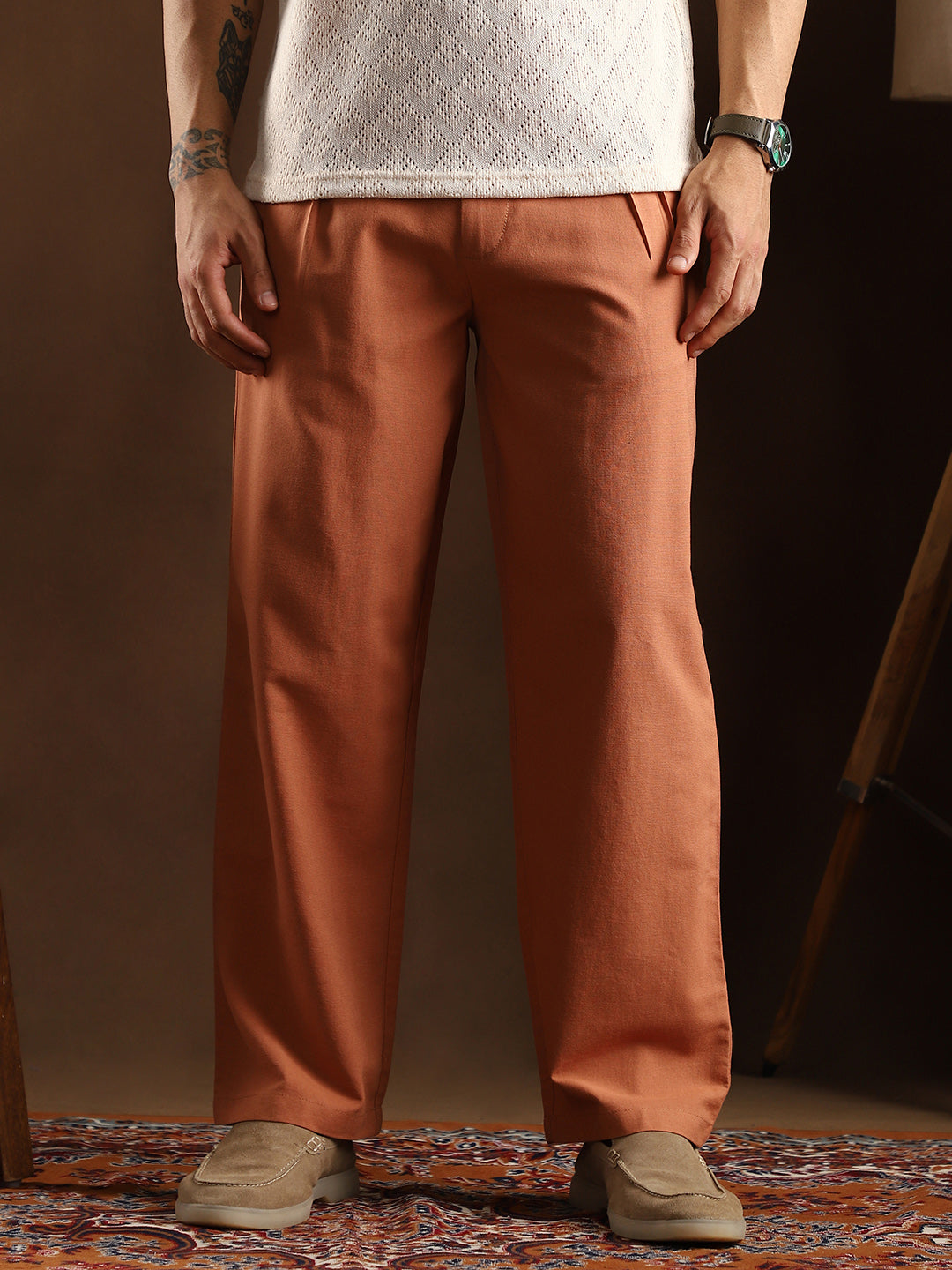 Straight-Pleated SlitTrousers