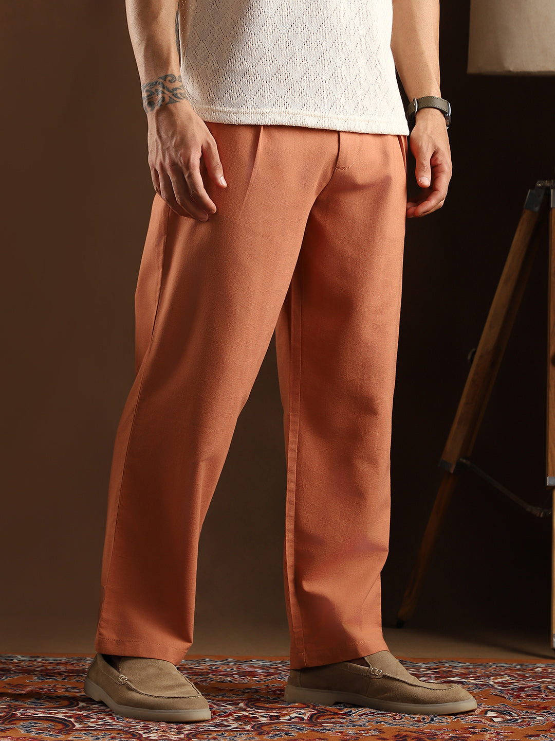 Straight-Pleated SlitTrousers
