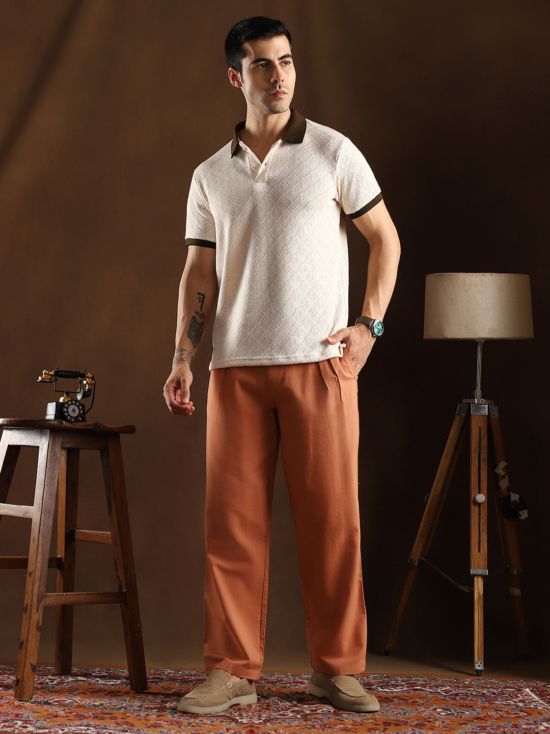 Straight-Pleated SlitTrousers
