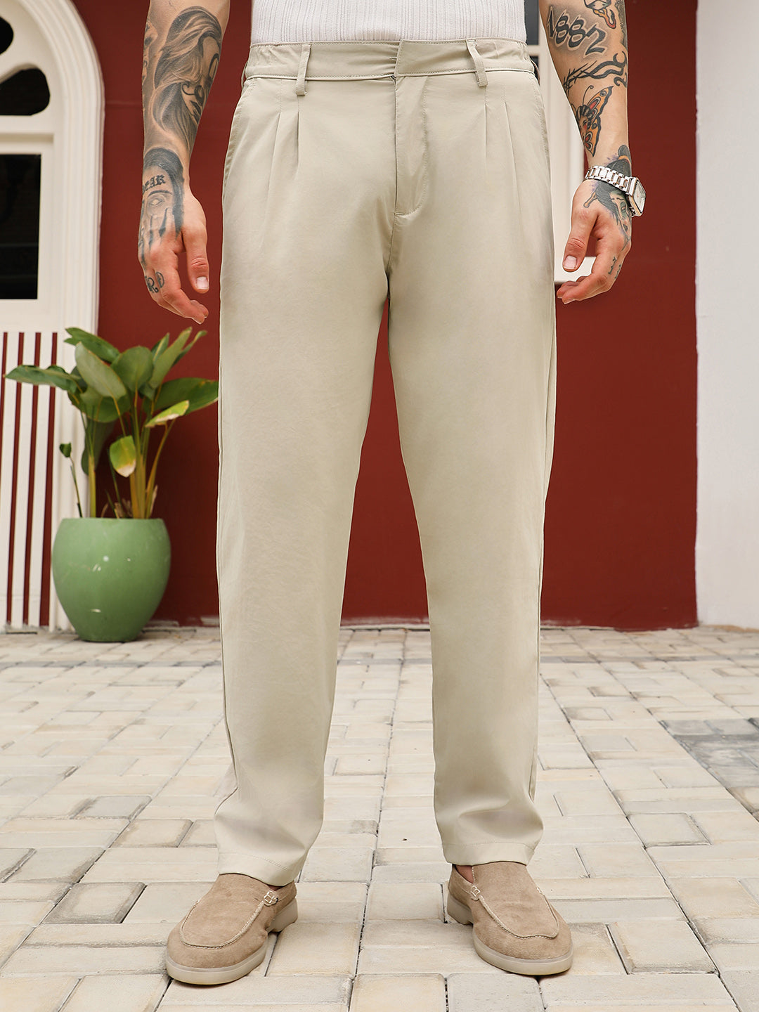 Double-Pleated Tailored Trousers
