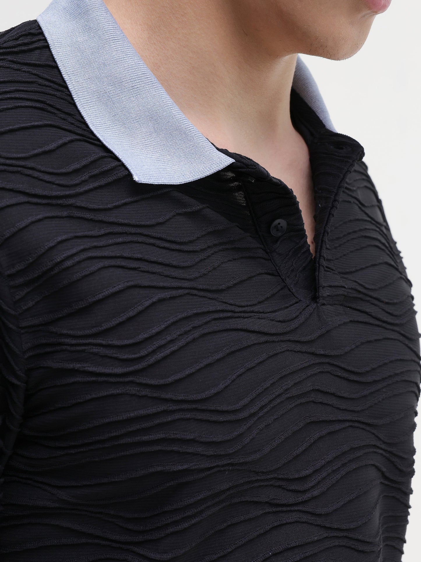 Jacquard Knit Contrast Collar Regular Fit Polo