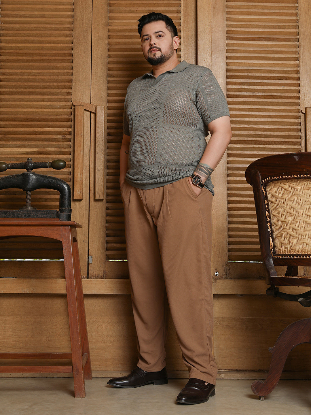 Graph-Textured Polo T-Shirt