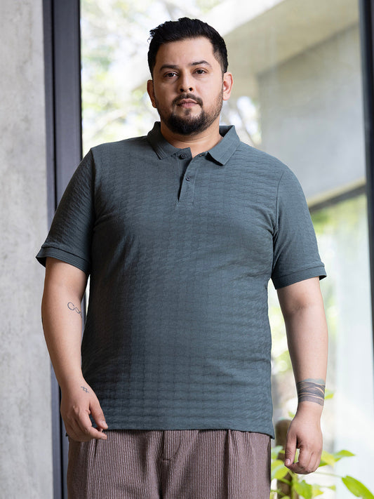Houndstooth-Textured Polo T-Shirt