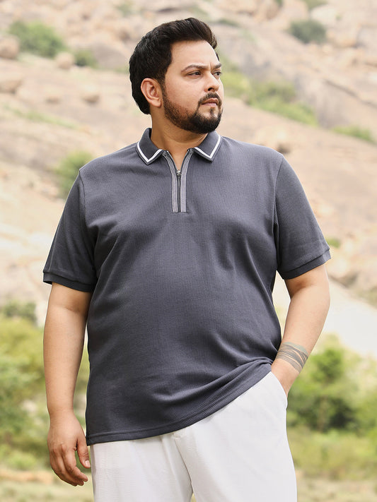 Solid Waffle Half-Zip Polo T-Shirt