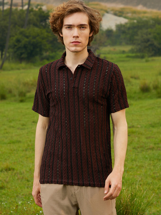 Tactile-Striped Polo T-Shirt