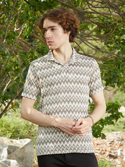 Zig-Zag Knit Polo T-Shirt