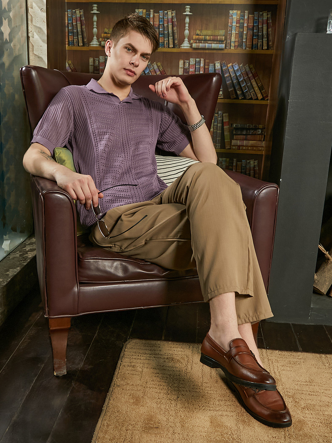 Stripe-Textured Polo T-Shirt