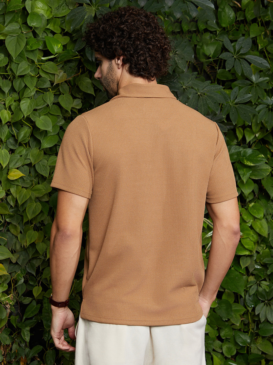 Chainlink-Ribbed Polo T-Shirt