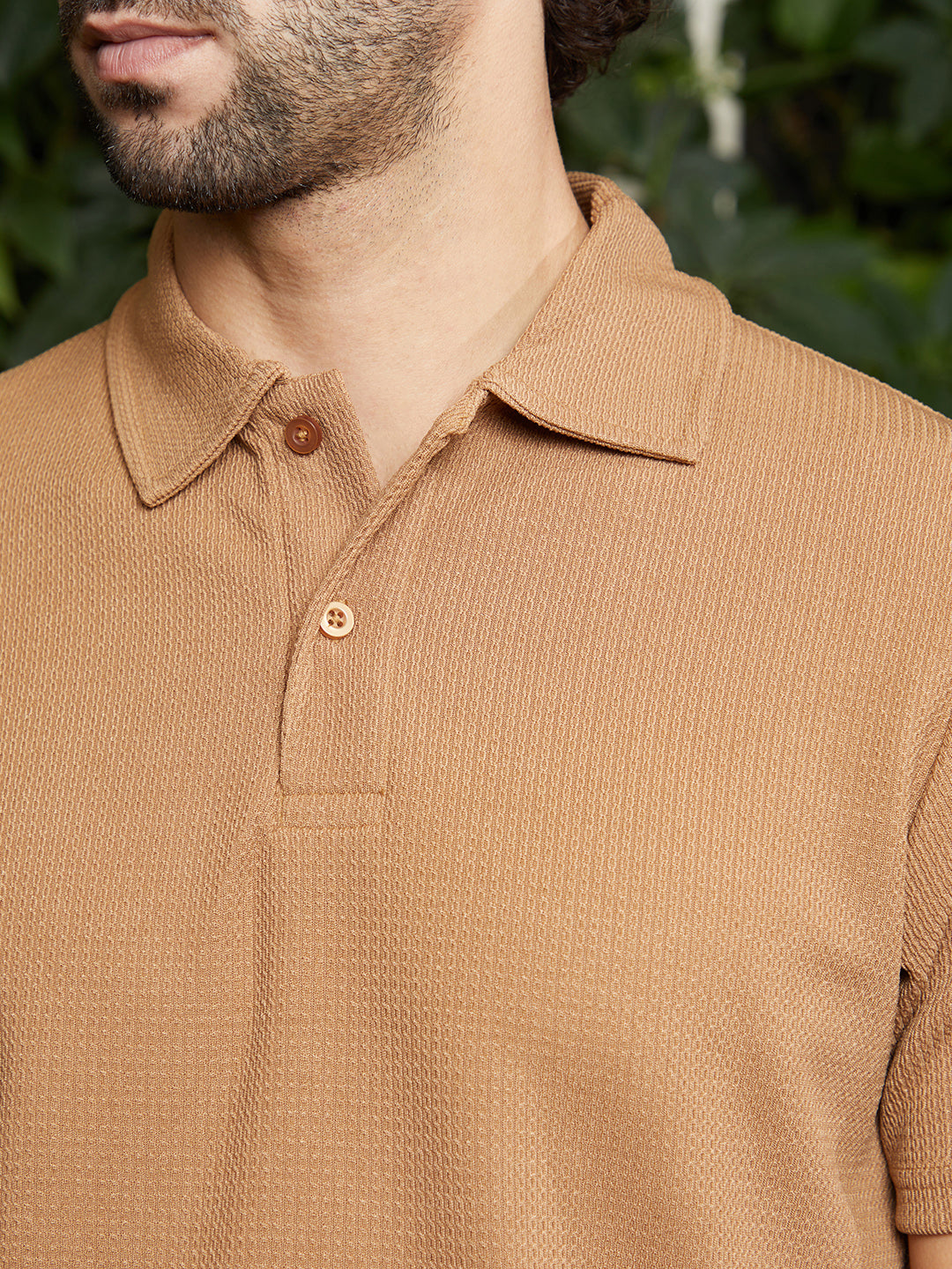 Chainlink-Ribbed Polo T-Shirt