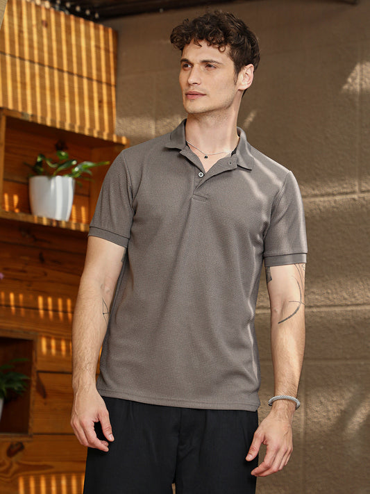 Chainlink-Ribbed Polo T-Shirt