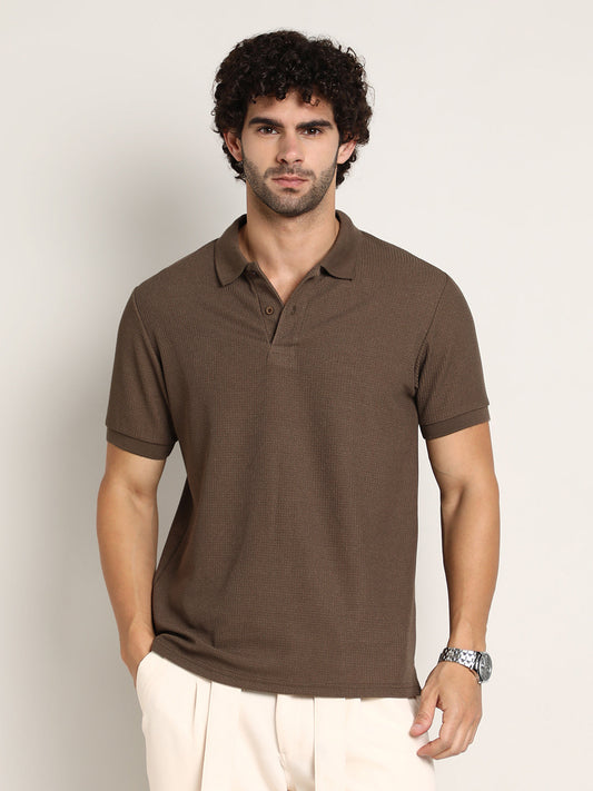 Chainlink-Ribbed Polo T-Shirt