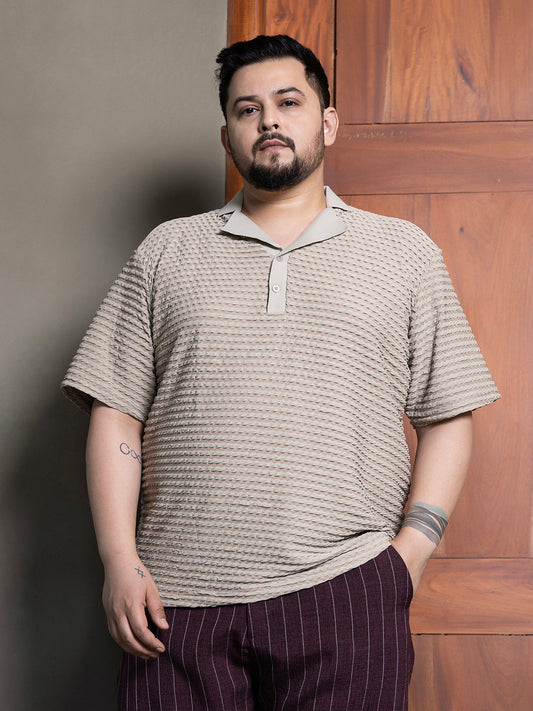 Crease-Tactile Cuban Polo T-Shirt