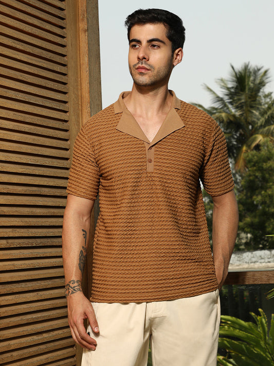 Crease-Tactile Cuban Polo T-Shirt