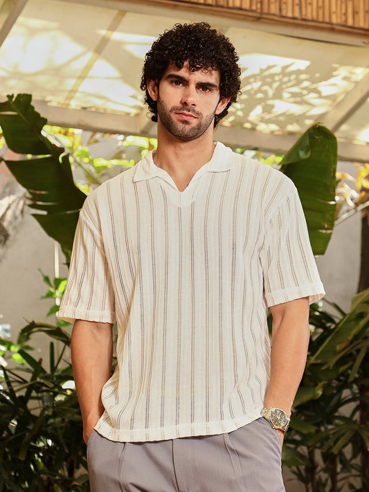 Duo-Striped Relaxed Polo T-Shirt