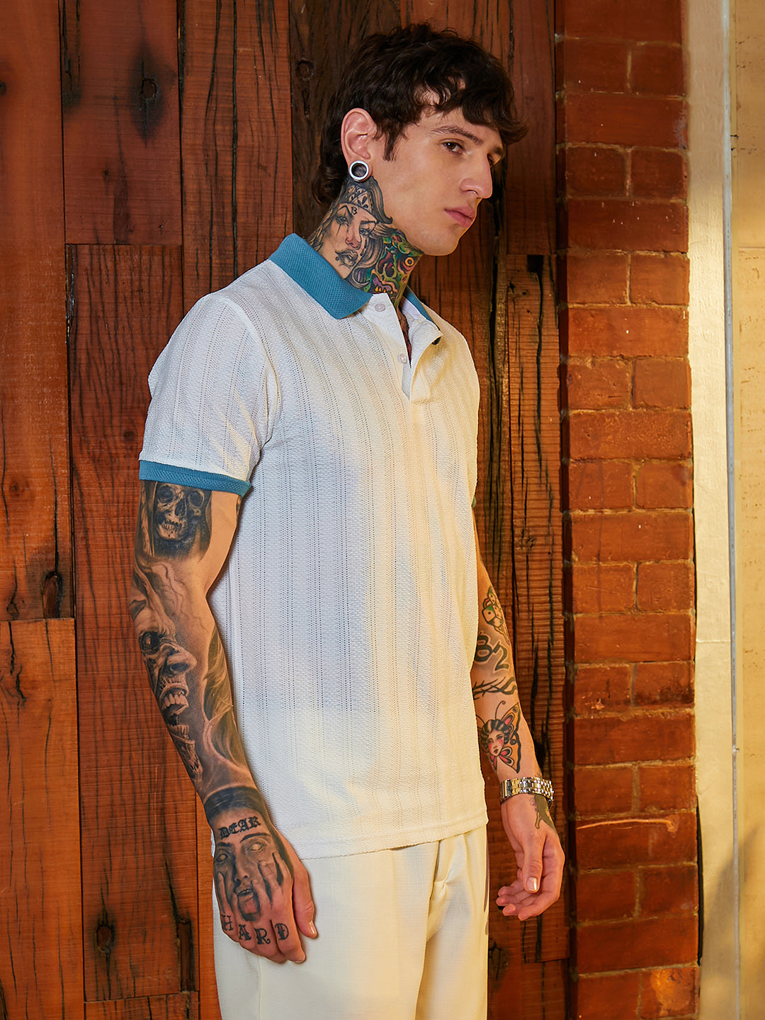 Contrast Texture Polo T-Shirt
