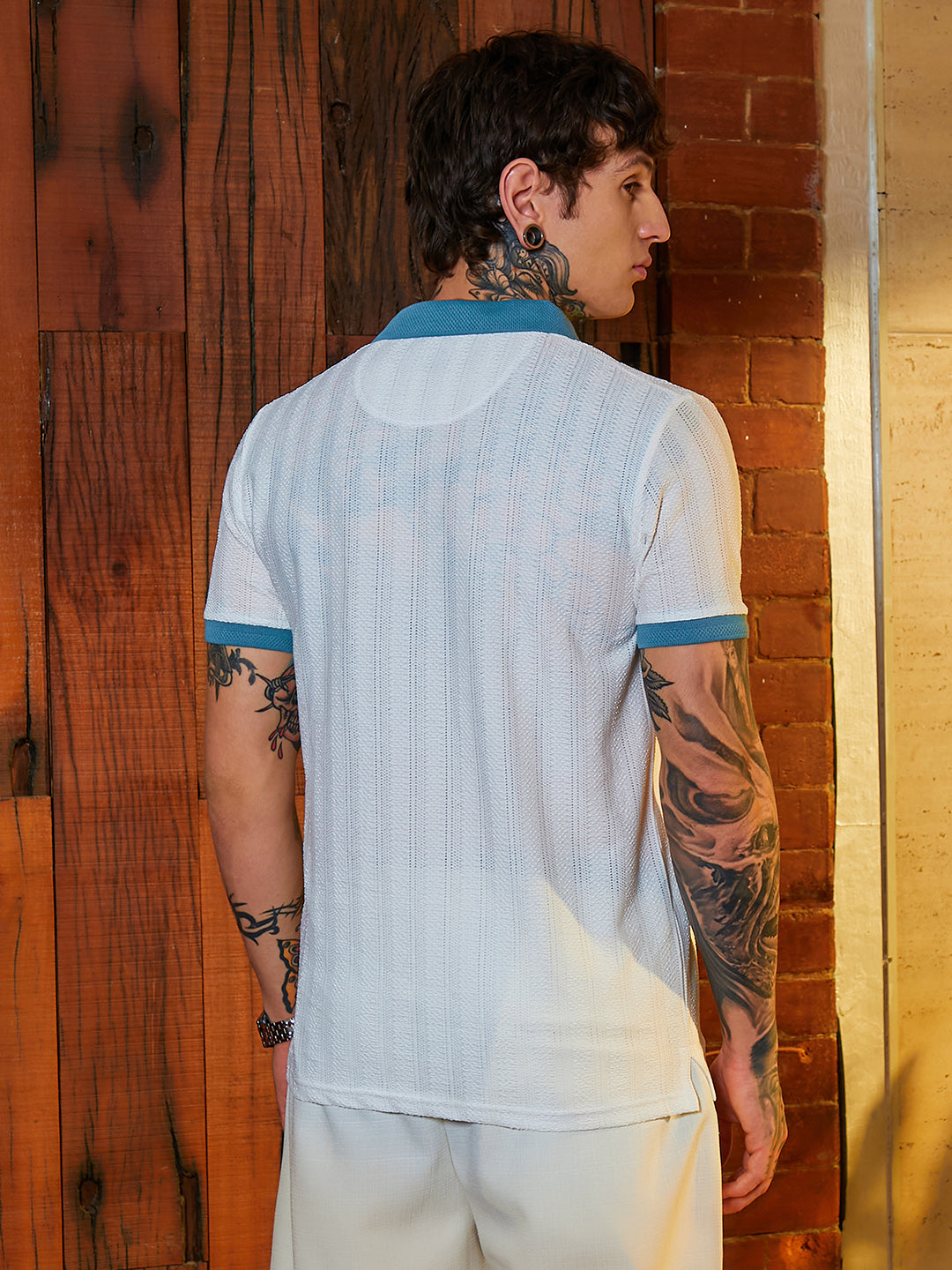 Contrast Texture Polo T-Shirt