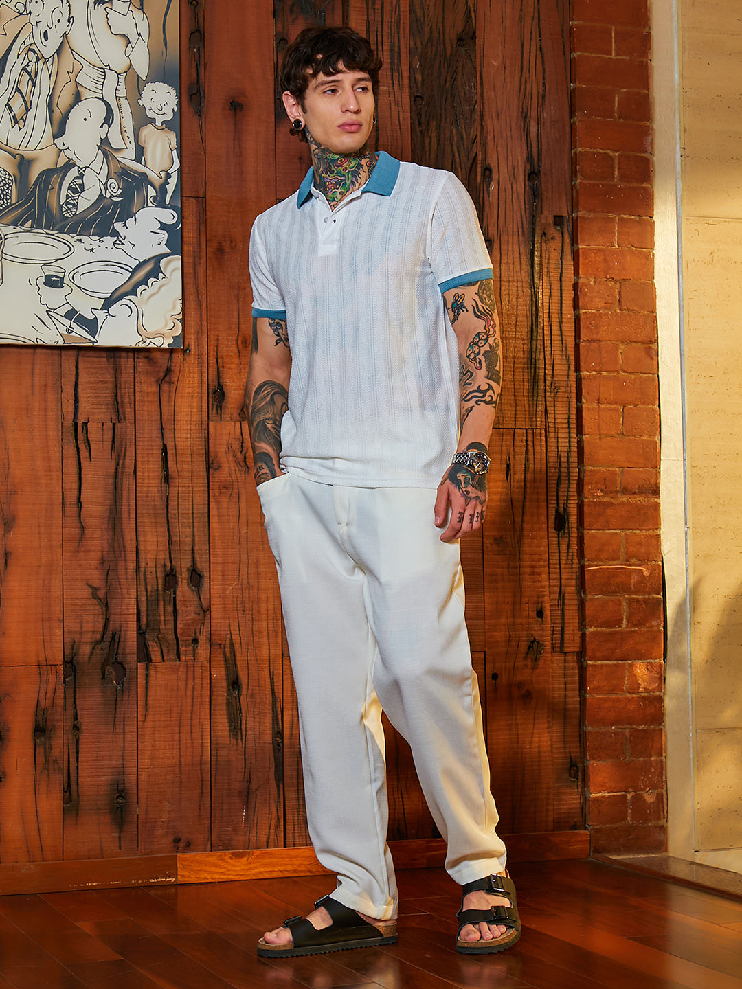 Contrast Texture Polo T-Shirt