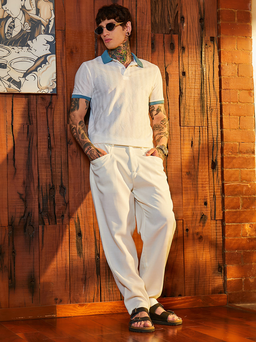 Contrast Texture Polo T-Shirt