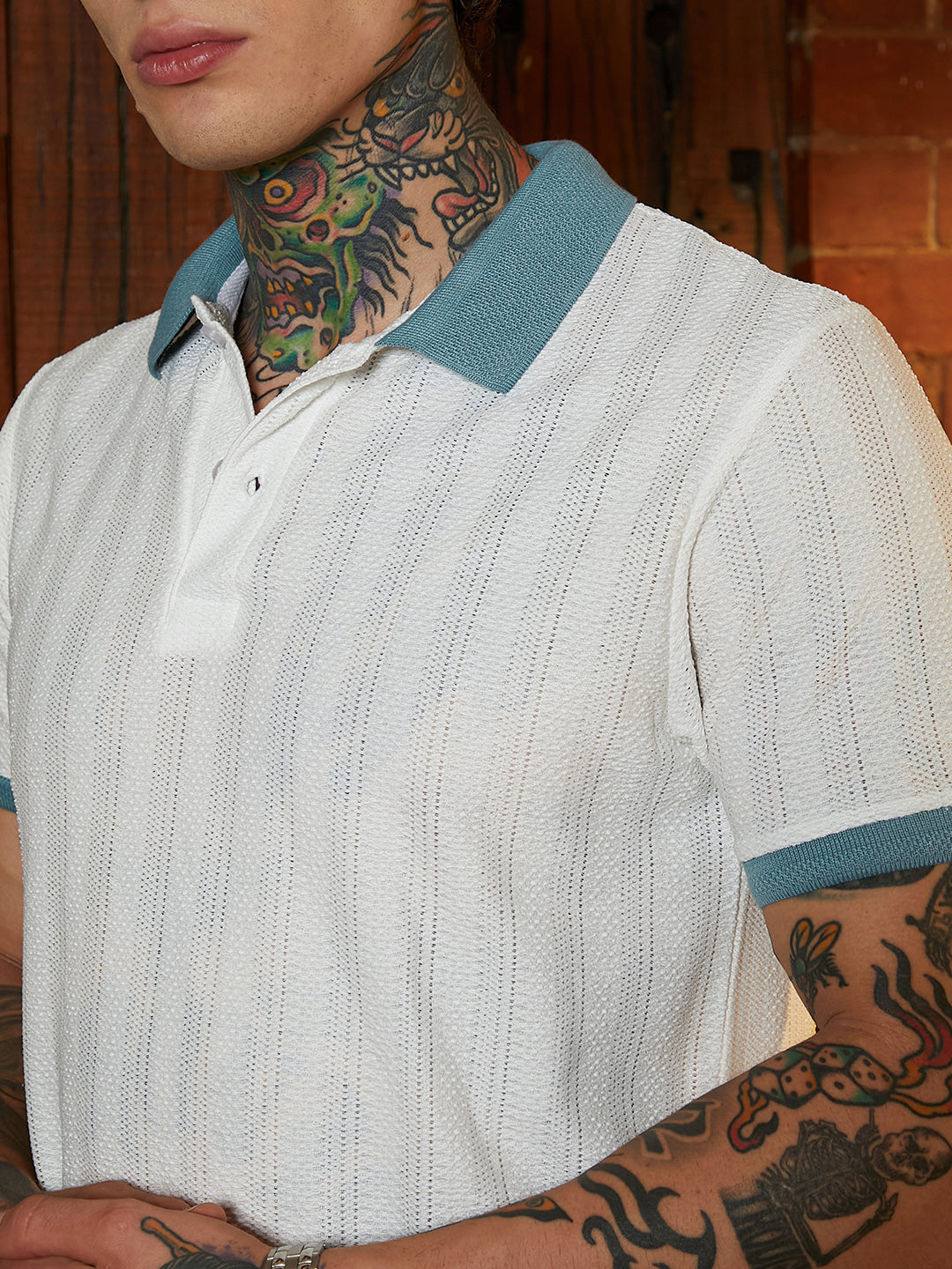 Contrast Texture Polo T-Shirt