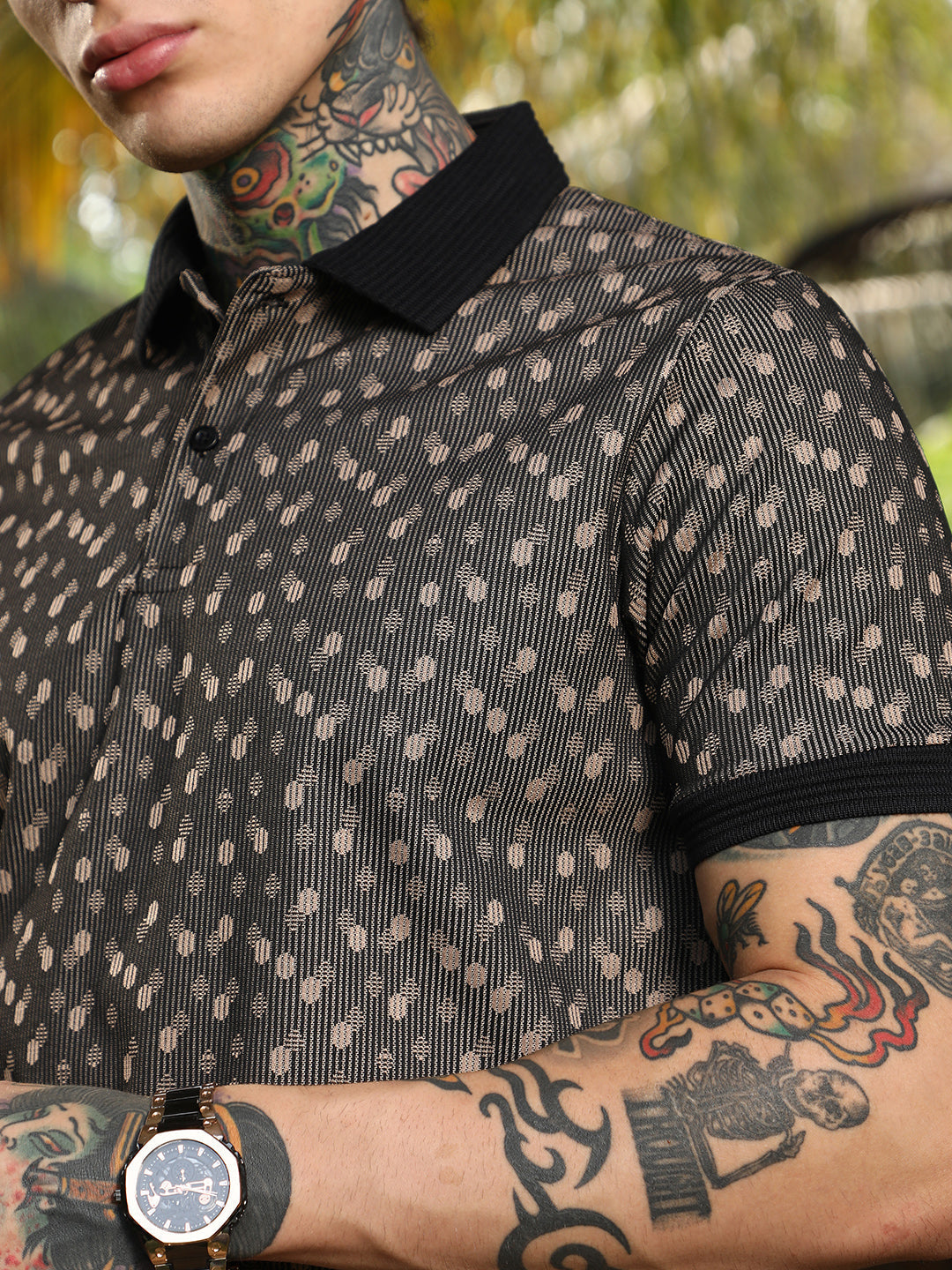 Shadowed-Polka Polo T-Shirt