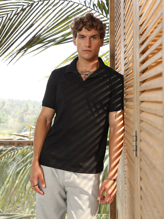 Ribbed -Tactile Polo T-Shirt