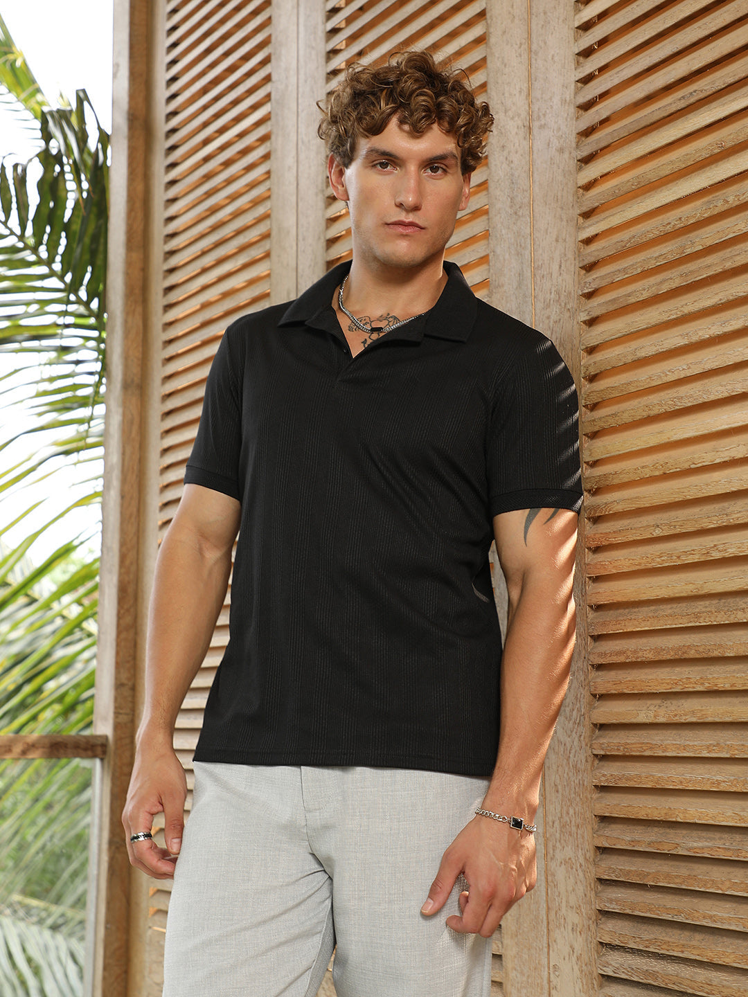 Ribbed -Tactile Polo T-Shirt