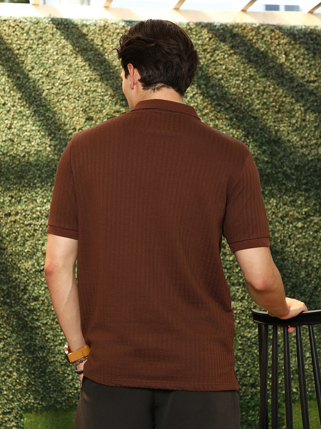 Ripple-Lined Tactile Polo T-Shirt