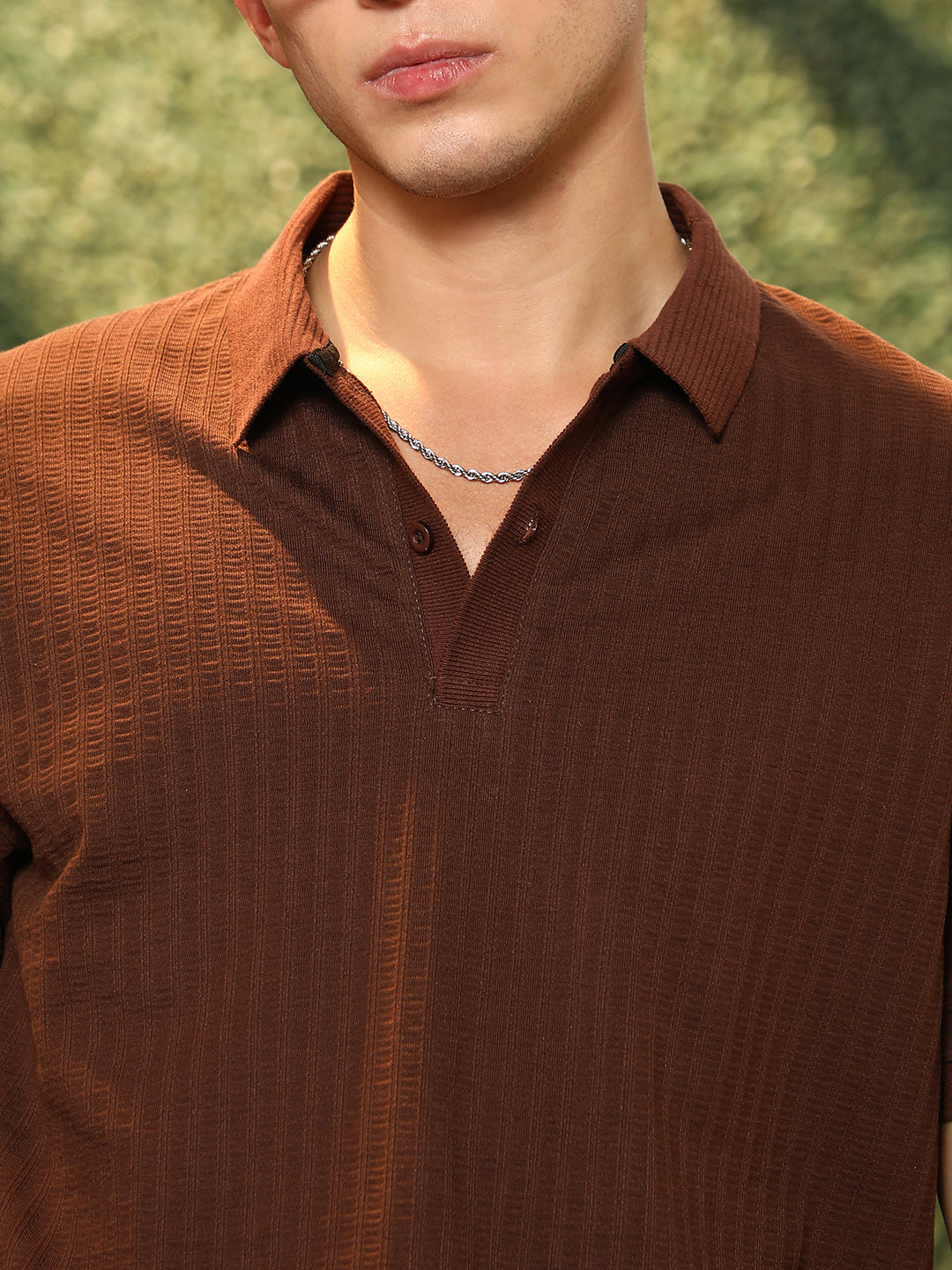 Ripple-Lined Tactile Polo T-Shirt