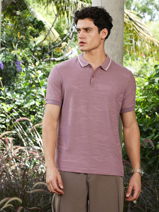 Mauve Purple Abstract-Tactile Knit Polo T-Shirt