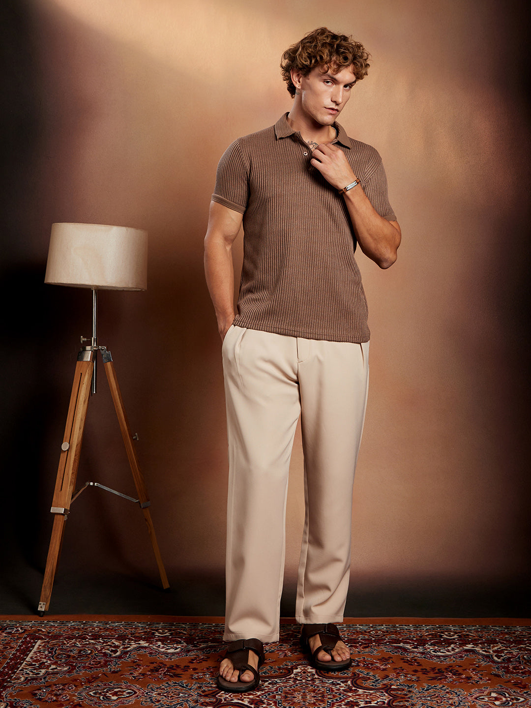 Solid Ribbed Polo T-Shirt