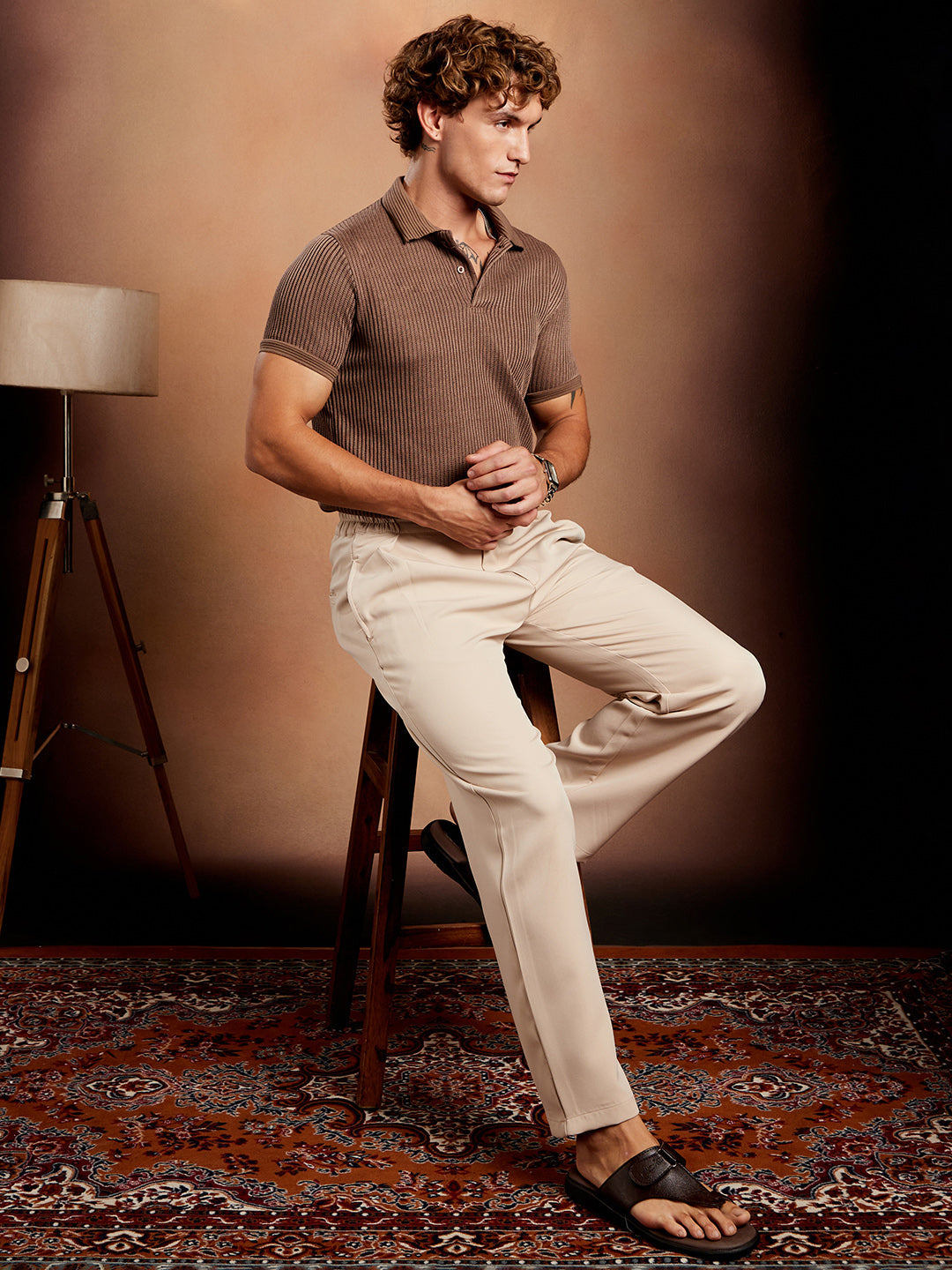 Solid Ribbed Polo T-Shirt