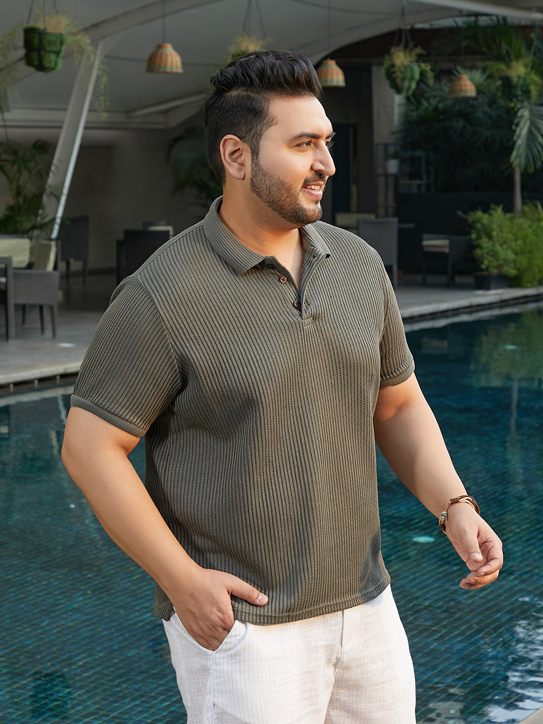 Solid Ribbed Polo T-Shirt