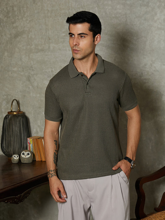 Solid Ribbed Polo T-Shirt