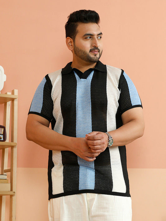 Panelled Open-Knit Polo T-Shirt