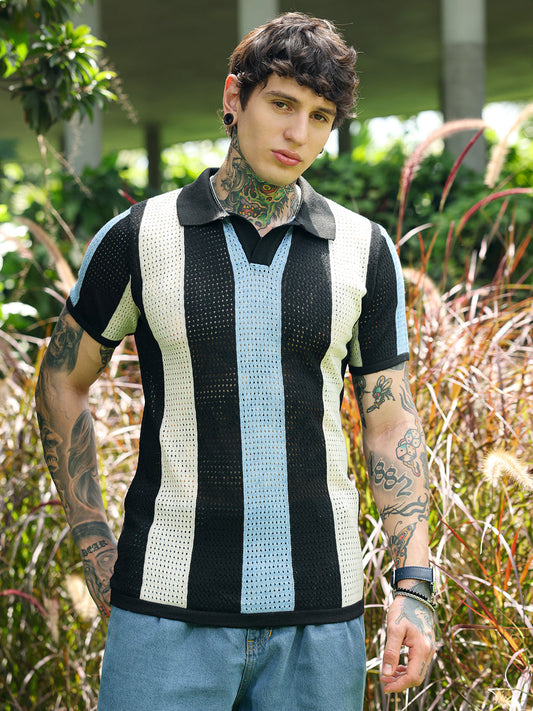 Panel-Knit Polo T-Shirt