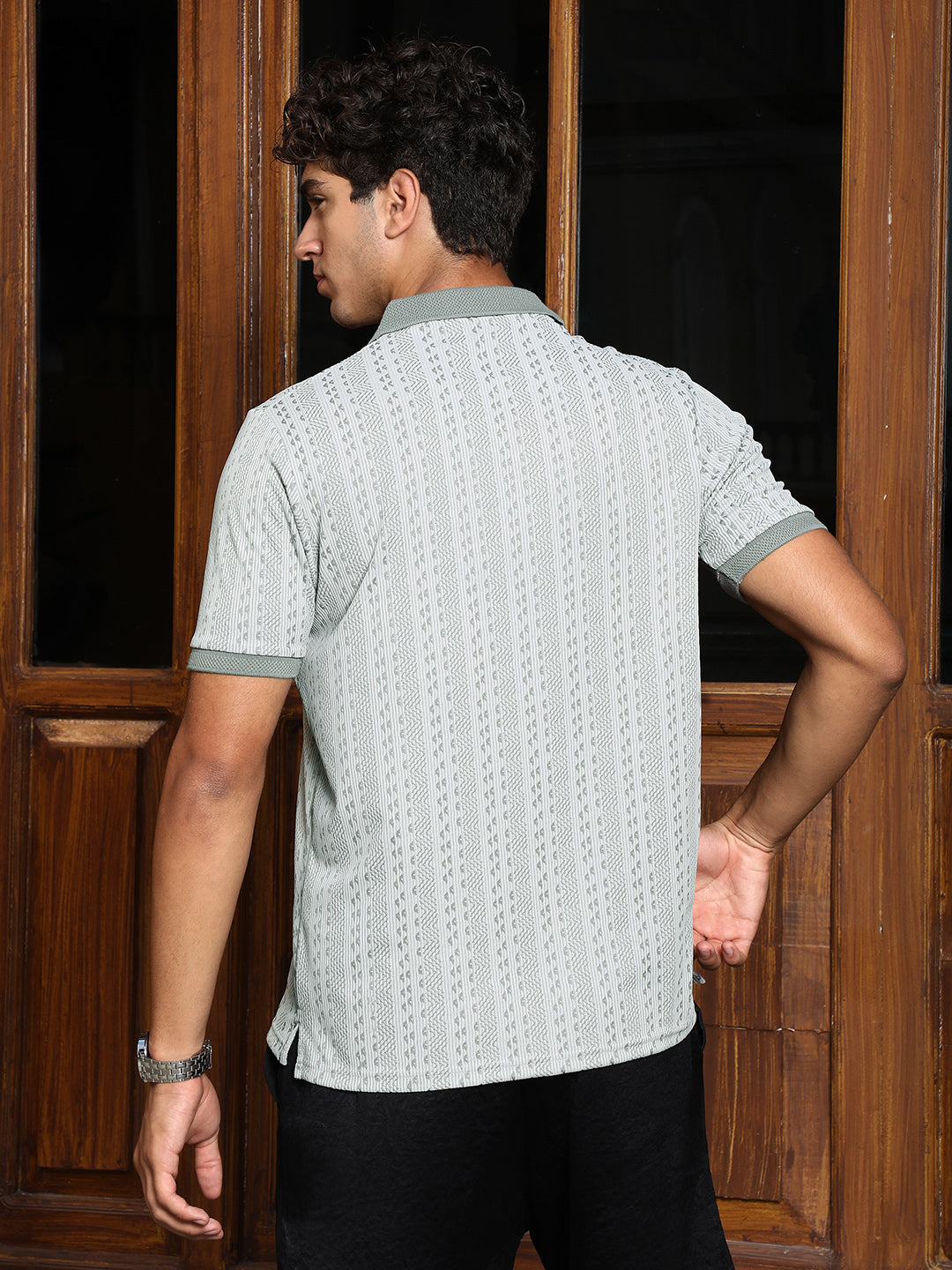 Geometric-Folk Knitted Polo T-Shirt